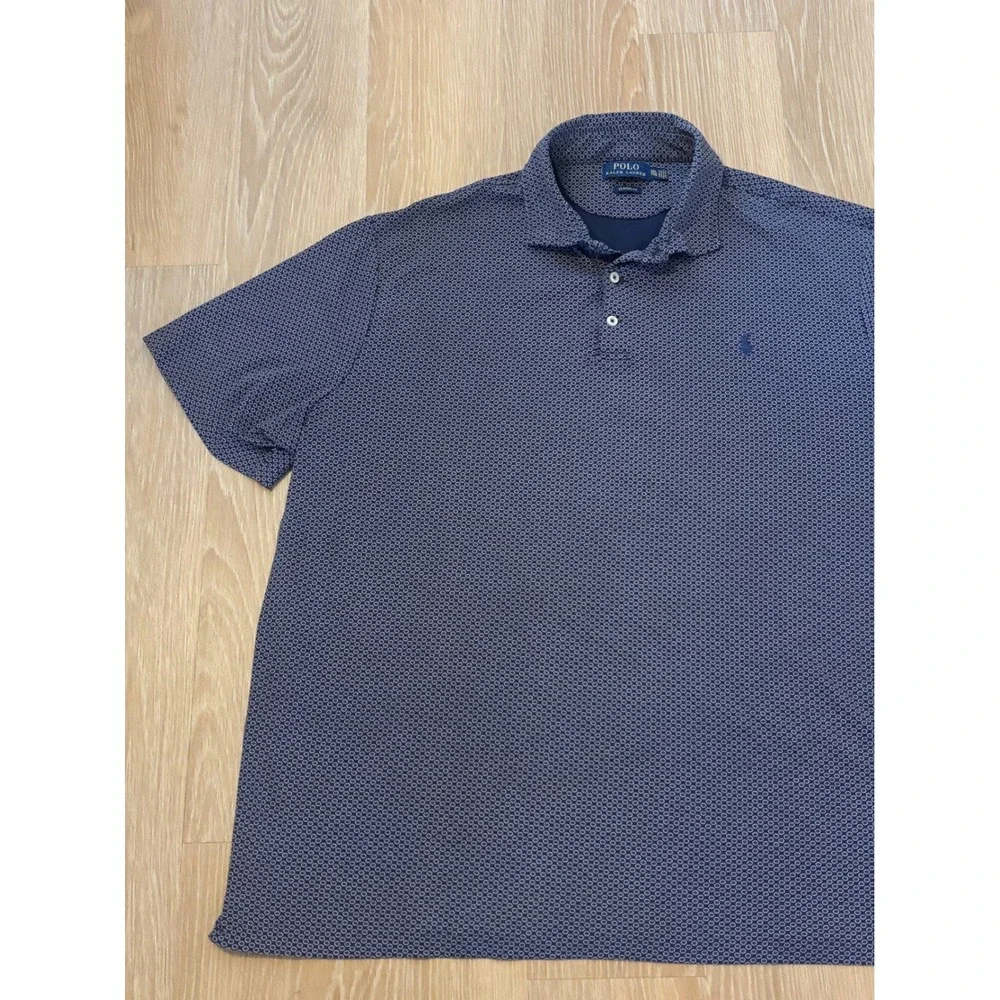 Polo Ralph Lauren Mens XXL Classic Fit Navy Blue Geometric Circle Polo Shirt